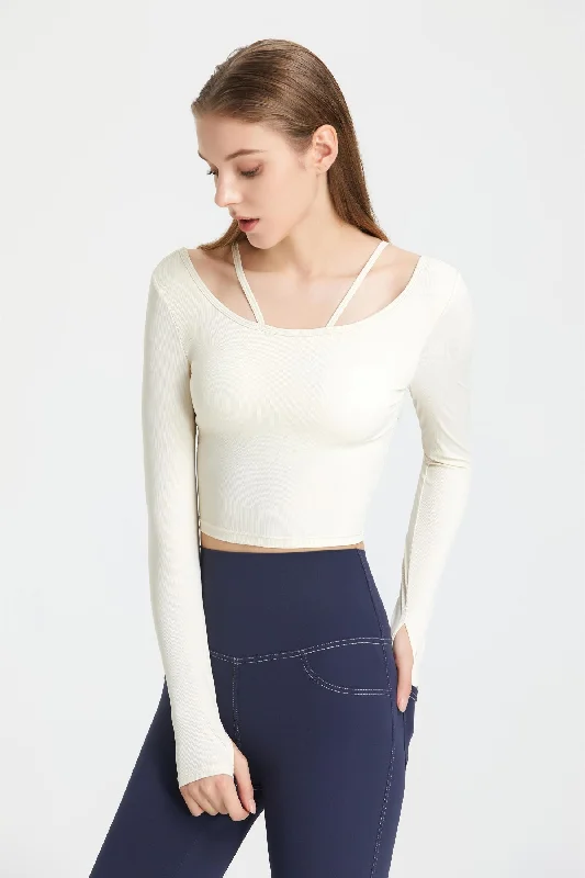 Women's Everyday Clothes Ribbed Long Sleeve Top with Built-In Bra