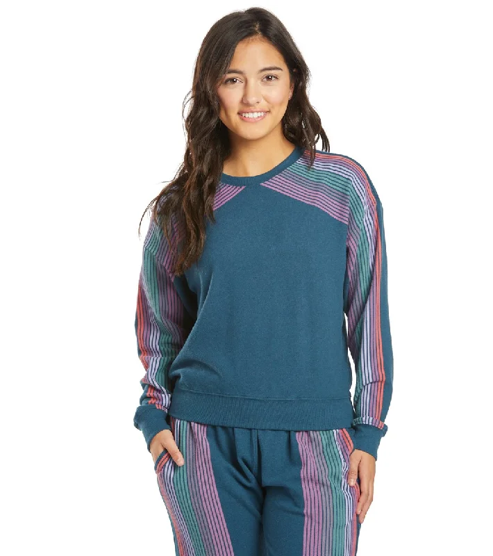 Comfortable Casual Women's Clothing Spiritual Gangster Stripe Malibu Crew Neck Pullover Caribbean