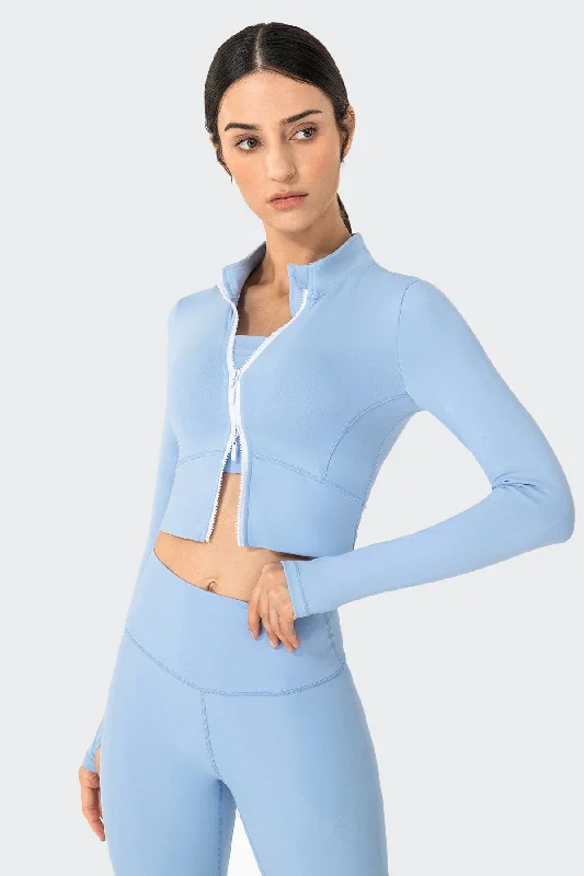 Trendy Threads Zip-Up Tunic Long Sleeve Cropped Top
