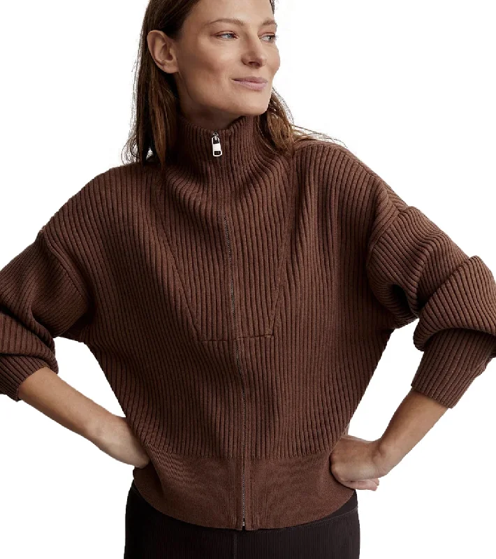 Trendy Online Boutiques Varley Carmen Rib Knit Zip Through Cocoa Shell