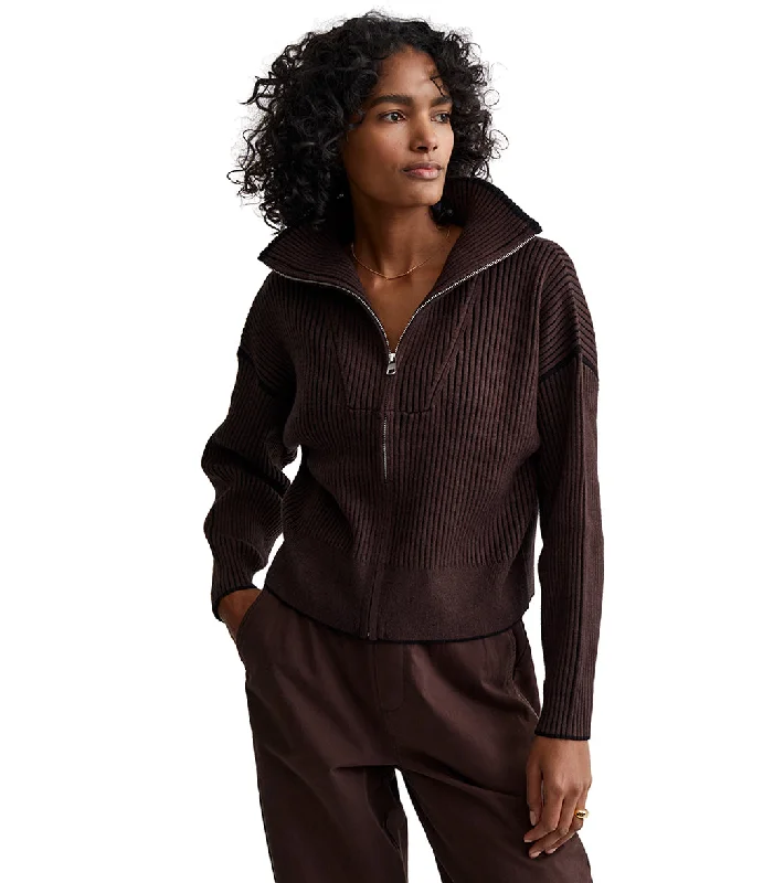 Minimalist Women's Fashion Clothing Varley Carmen Rib Knit Zip Through Coffee Bean