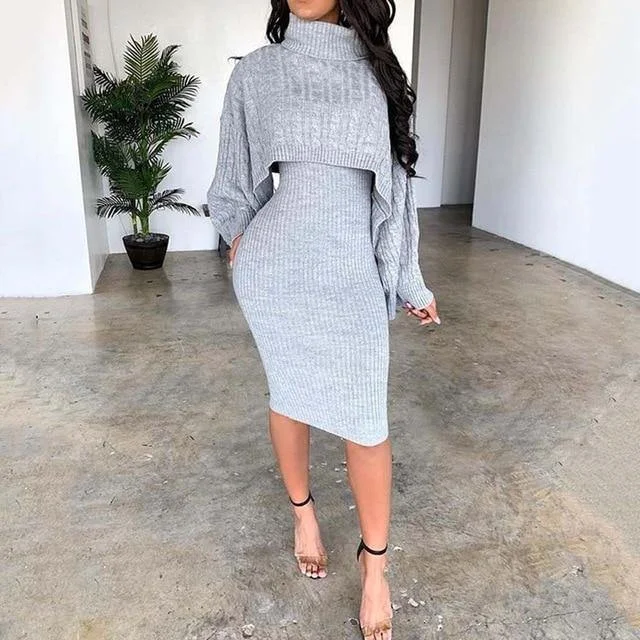 Casual Clothing For Women Dress with Sweater 2 Pcs