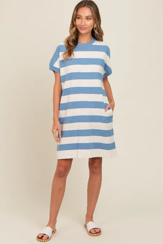 Women's Holiday Clothing Blue Wide Stripe Knit Dress