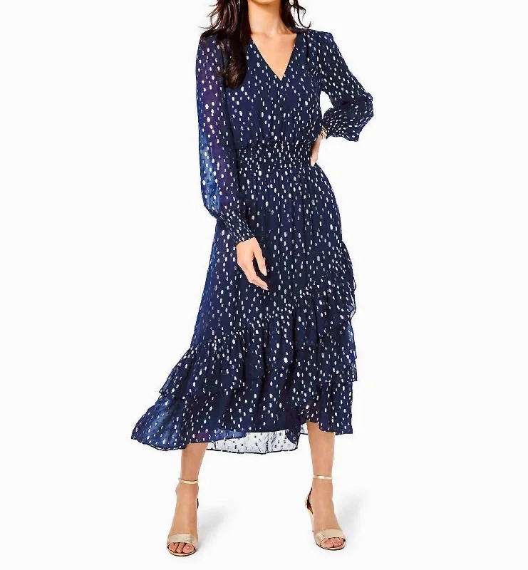 Women's Clothing For Travel Cristiana Midi Dress in Low Tide Navy