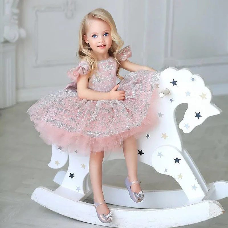 Women's Casual Wear Clothing Cute Pink Baby Girl Party Dresses for Birthday