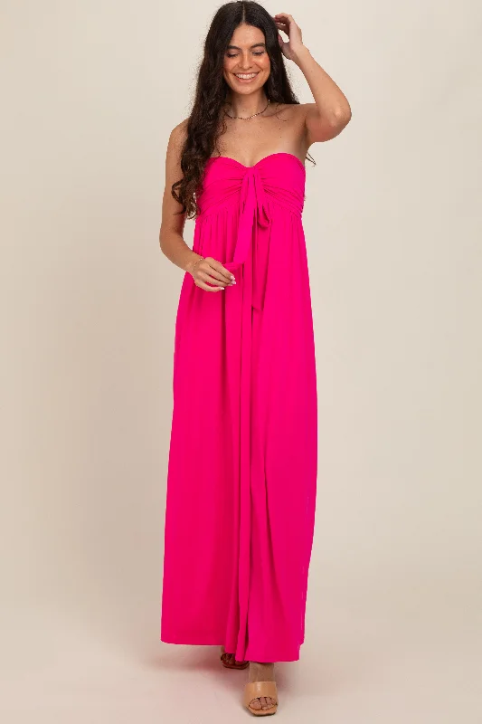 Women's Formal Clothes Fuchsia Front Knot Halter Maxi Dress