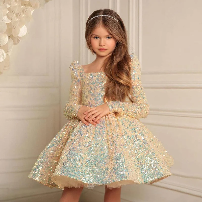 Women's Clothes For Outdoor Events Glitter Sequin Fluffy Elegant Little Princess Bow Dresses