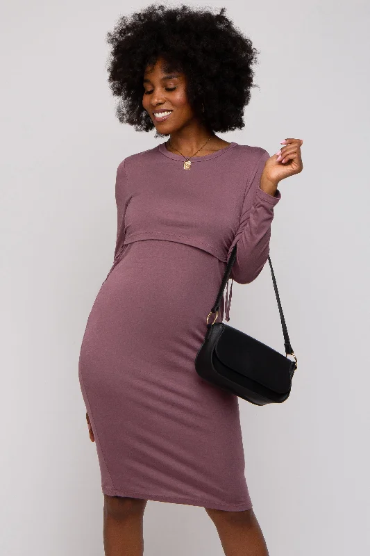 Women's Holiday Clothes Mauve Long Sleeve Nursing Dress