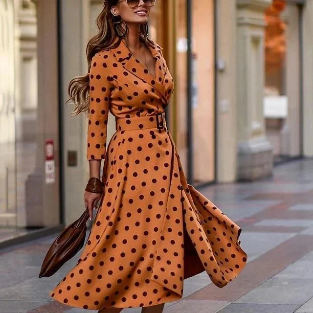 Women's Fashionable Clothing Sets Morning Polka Dot Dresses