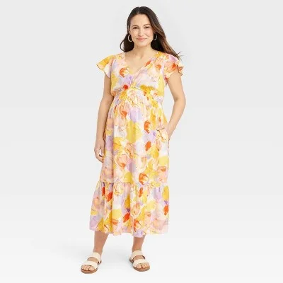 Women's Clothing for Every Occasion New - Flutter Sleeve Short Woven Maternity Dress - Isabel Maternity by Ingrid & Women's Clothing for Every Occasion New - Flutter Sleeve Short Woven Maternity Dress - Isabel Maternity by Ingrid &