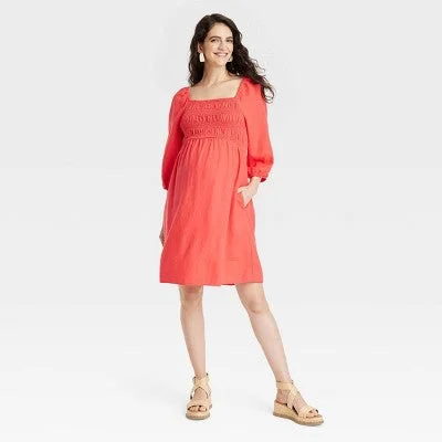 Elegant Women's Fashion New - Isabel Maternity Women's Linen Midi Maternity Dress Puff Elbow Sleeve Elegant Women's Fashion New - Isabel Maternity Women's Linen Midi Maternity Dress Puff Elbow Sleeve