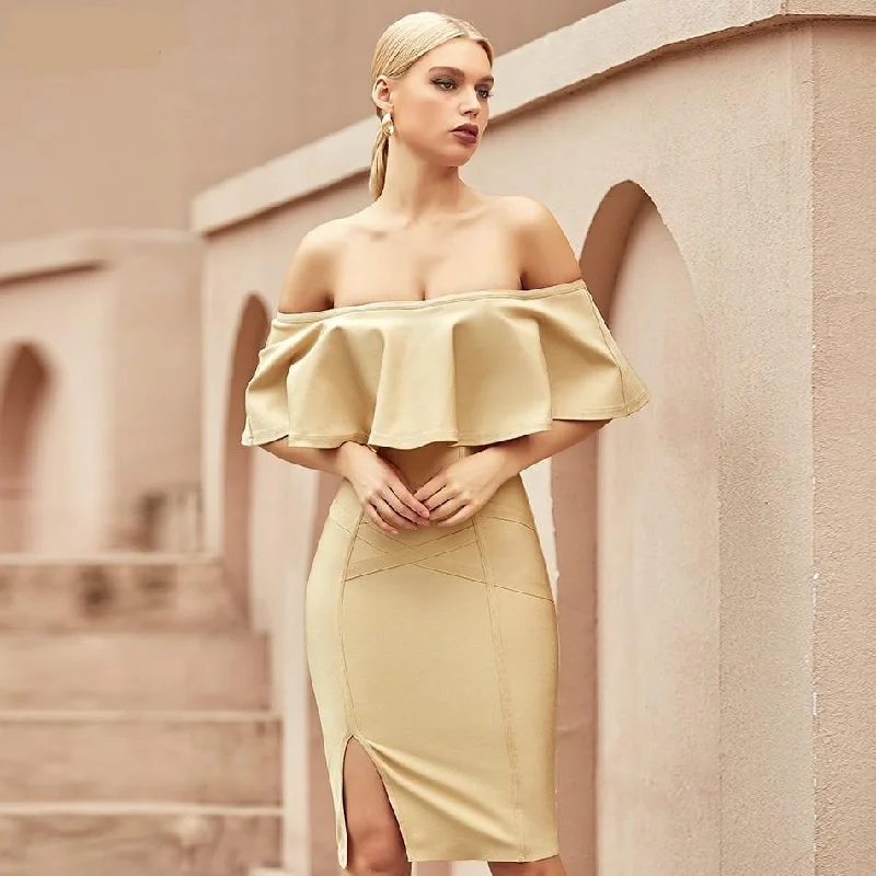 Women's Casual Clothing For Lounging Off Shoulder Ruffles Runway Bandage Dress