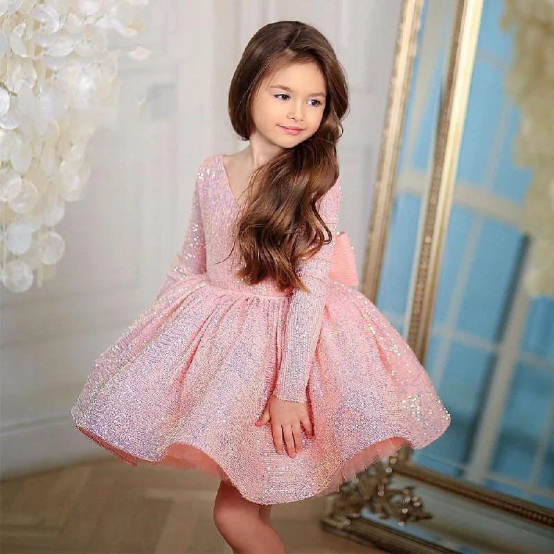 Vintage-Inspired Women's Clothes Pink Sequin Baby Girl Lace Tulle Dresses