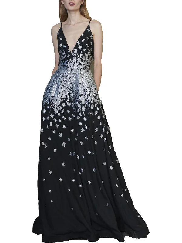 Women's Clothing With Trendy Designs Plus Womens Metallic Floral Evening Dress