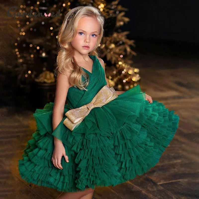 Fashion-Forward Women's Clothing Puffy Glitter Green Sleeveless Girls Princess Dress