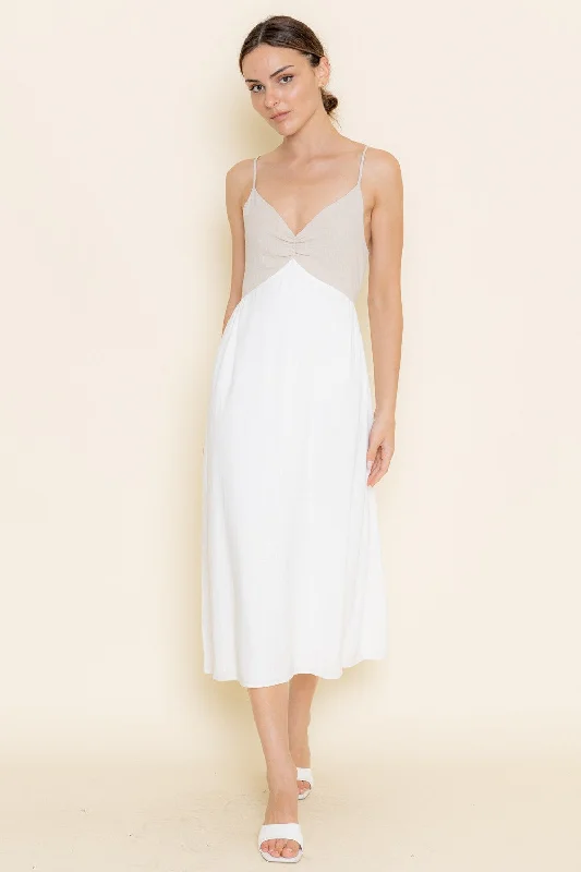 Vintage Clothing For Women White Taupe Strappy Midi Sundress