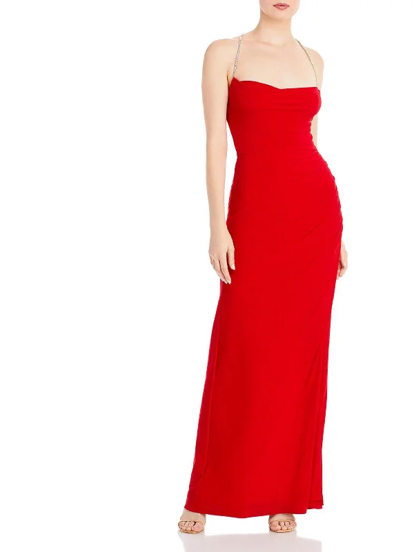 Women's Professional Clothes Womens Embellished Halter Evening Dress