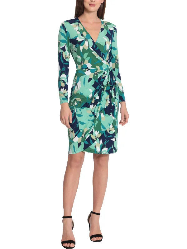 Women's Elegant Clothes Womens Floral Print Knee Length Wrap Dress