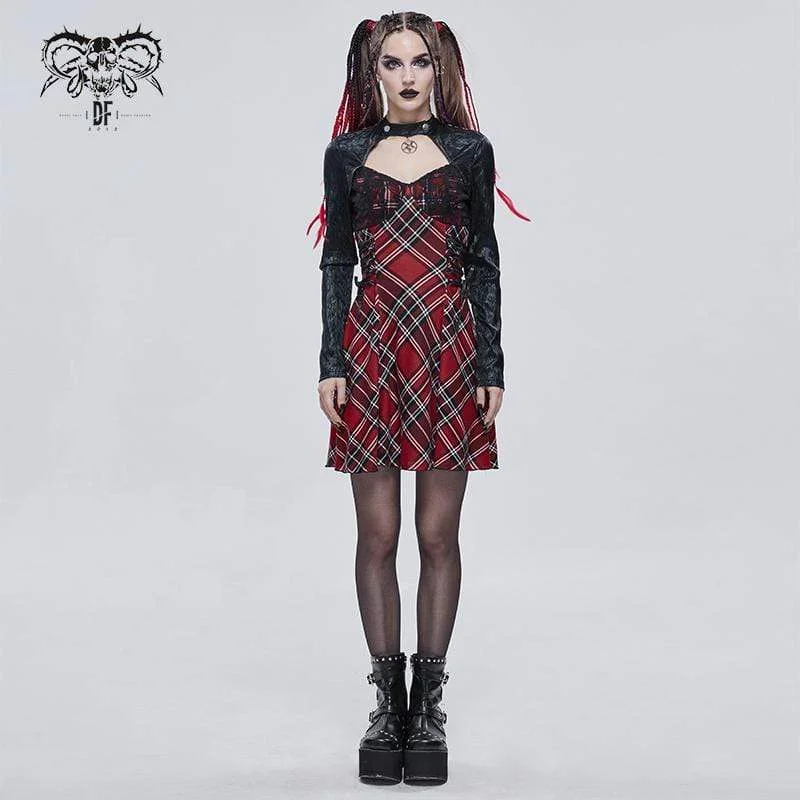 Trendy Athleisure Clothing For Women Women's Gothic Strappy Cutout Splice Plaid Dress