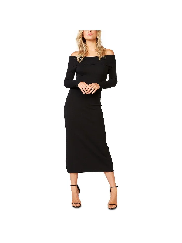 Classic Women's Clothing Styles Womens Knit Off-The-Shoulder Sheath Dress