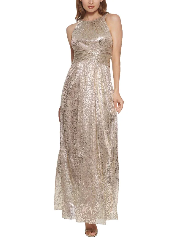 Women's Seasonal Clothing Womens Metallic Halter Evening Dress