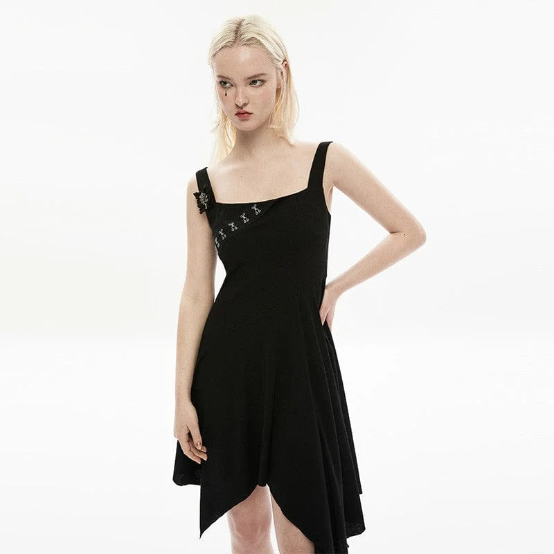 Charming Everyday Clothing For Women Women's Punk Irregular Hem Black Slip Dress