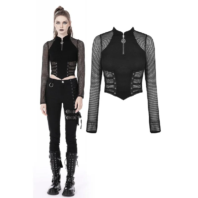 Modern Women's Clothes Women's Punk Mesh Splice Eyelets Crop Top