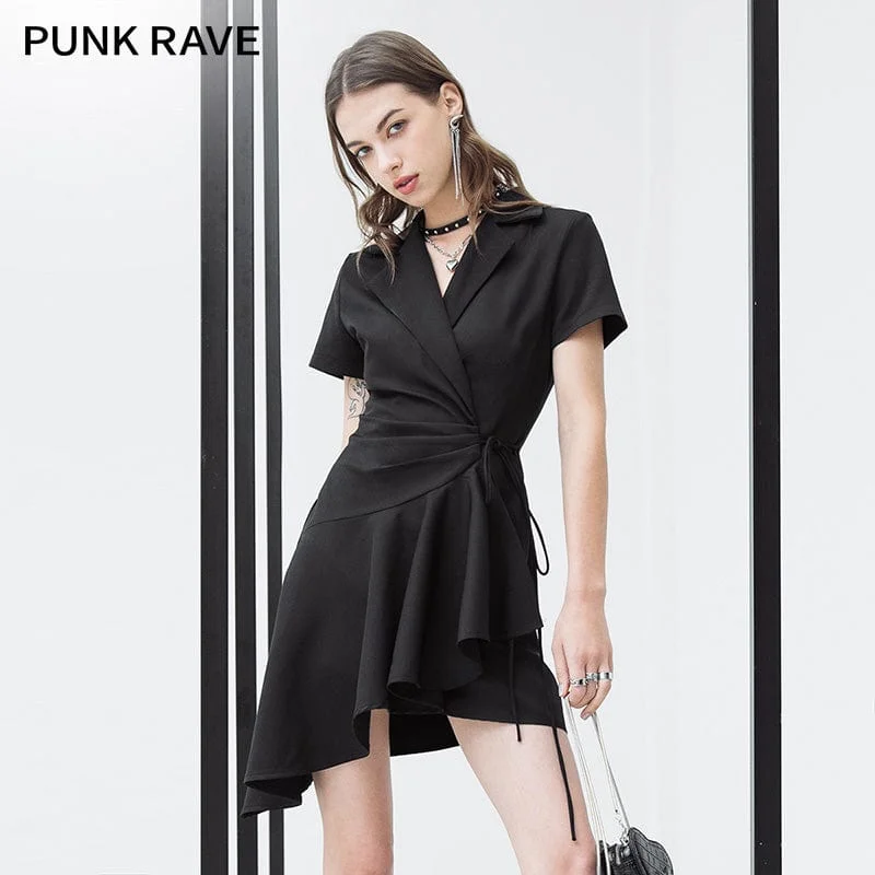 Women's Casual Wear Clothing Women's Punk V-neck Lacing-up Black Little Dress