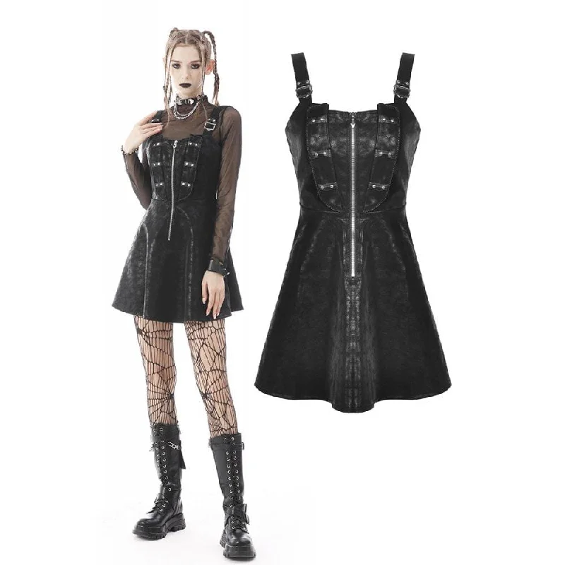 Casual Clothing For Women Women's Punk Zipper Faux Leather Slip Dress