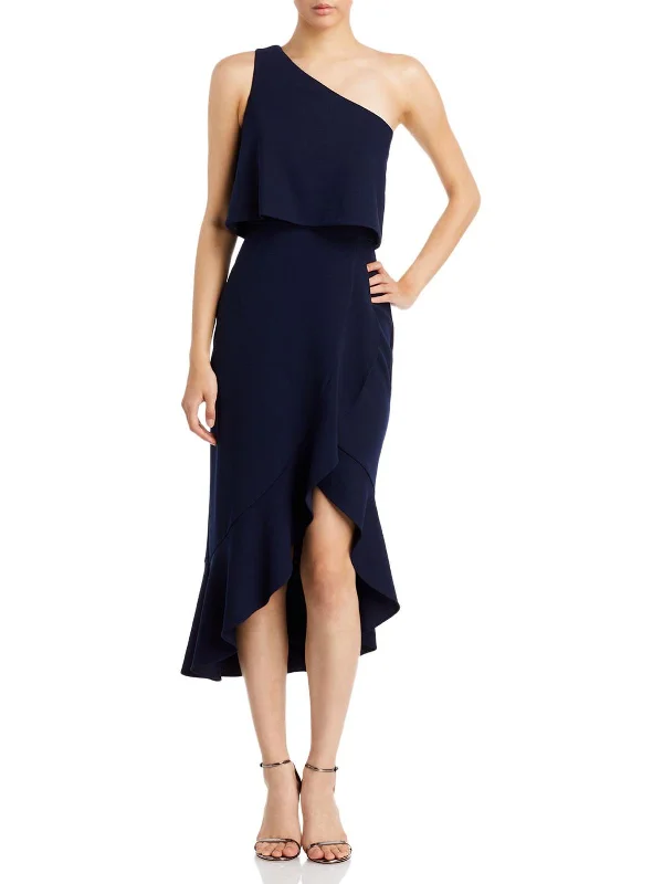 Women's Seasonal Clothing Womens Ruffled Asymmetric Midi Dress