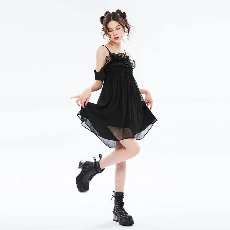 Women's Professional Clothes Women's Vintage Off Shoulder Ruffles Chiffon Slip Dress