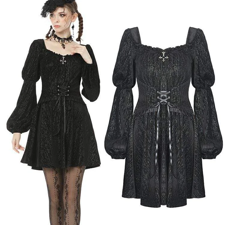 Formal Clothing For Women Women's Vintage Gothic Square Collar Puff Sleeved Velet Dress