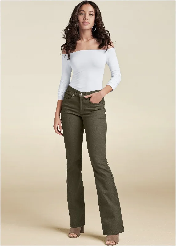 New Styles Just In Halle Bootcut Jeans - Olive