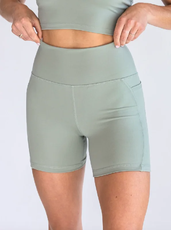 Chic Casual Style 5'' Biker Short with Pockets - Dusty Sage