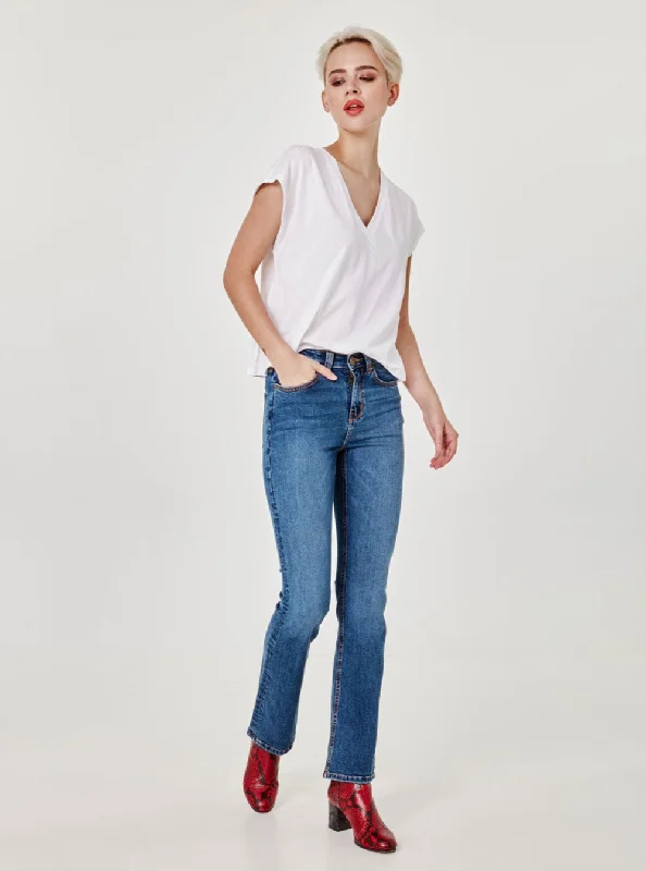 Best Online Boutiques ALICE-RCB High Rise Flare Jeans - Rugged Classic Blue