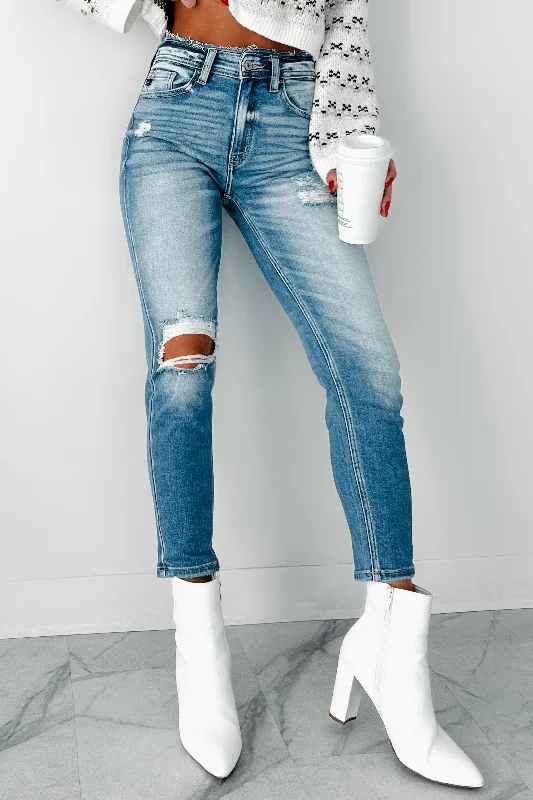 City Fashion Andreas High Rise Distressed Kancan Mom Jeans (Light)