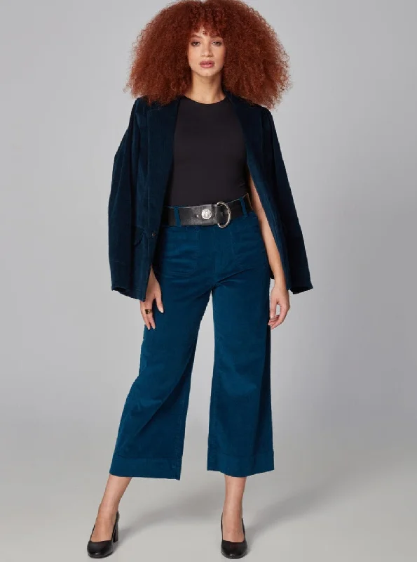 Online Boutiques Clothing COLETTE-EB High Rise Wide Leg Cord - Ensign Blue