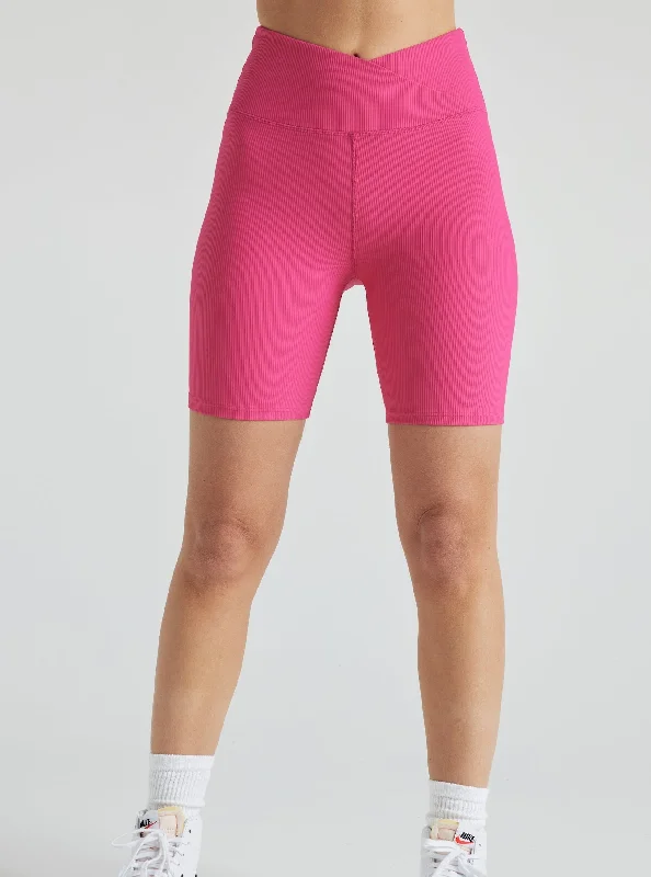 Trend Alert Electric Rib Biker Shorts - Pink Yarrow
