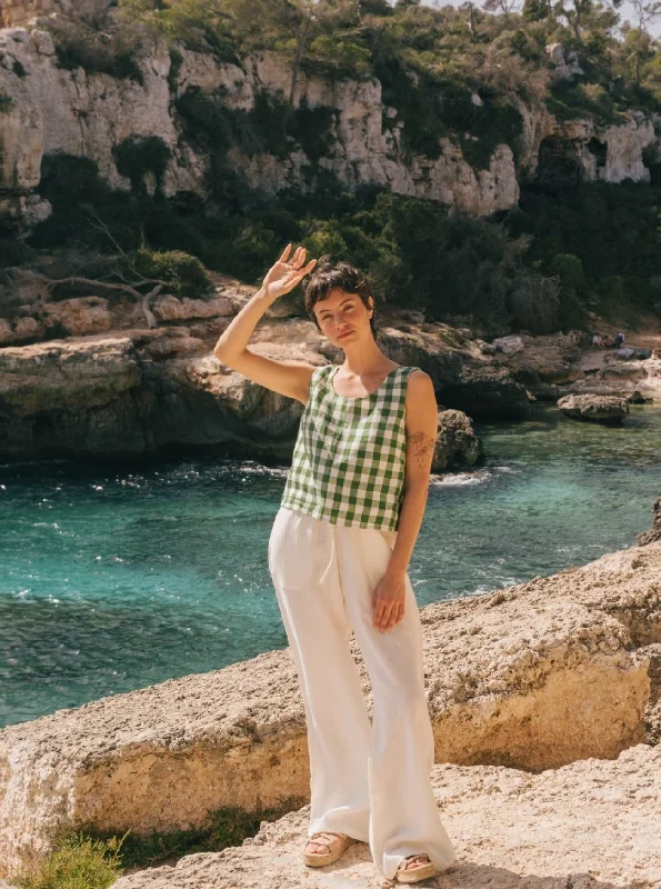 Limited Edition Leah Wide Linen Pants with Slits - White
