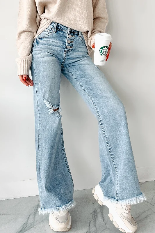 Festival Fashion Marleigh Mid Rise Button-Fly Wide Leg Risen Jeans (Medium)