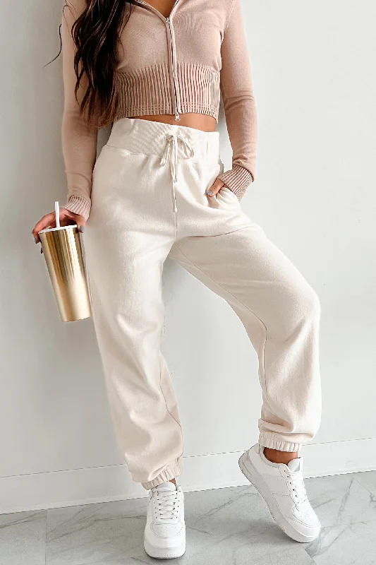 Laid-Back Elegance DOORBUSTER Nevada High Waisted Fleece Sweatpants (Cream)