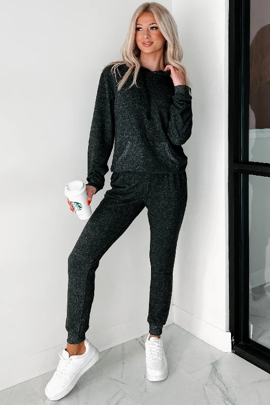 Casual Chic DOORBUSTER Peregrine Fuzzy Knit Hoodie & Jogger Set (Charcoal)