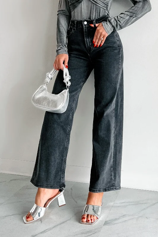 Exclusive Women's Fashion Collection Tyelee NanaMacs Original Non-Distressed Wide Leg Jeans (Washed Black) Exclusive Women's Fashion Collection Tyelee NanaMacs Original Non-Distressed Wide Leg Jeans (Washed Black)