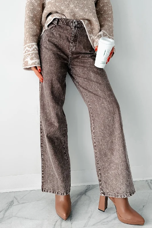 Modern Casual Clothing Whitley High Rise Wide Leg Jeans (Washed Brown)