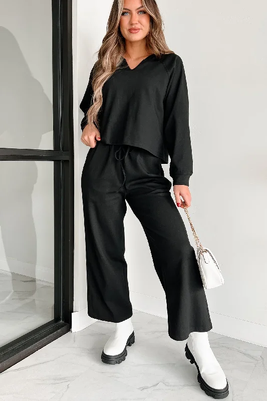 Flash Discount Working From Home Two-Piece Loungewear Set (Black)